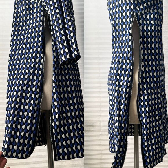 J. Crew Jersey Geo Print Midi Dress Size 6 Sheath style, Eposed side zips. - Picture 4 of 7